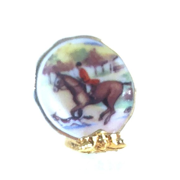 REUTTER Porcelain Dollhouse Plate on Stand Fox Hunt Horses Dogs Convex Face - Picture 4 of 5